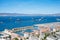 Aerial view of Gibraltar, Algeciras Bay and La Linea de la Concepcion from the Upper Rock. View on coastal city from