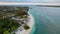 Aerial view of Gili Trawangan Island, Indonesia with morning sunrise sunlight. Lombok, Indonesia, October 21, 2021