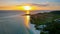 Aerial view of Gili Trawangan Island, Indonesia with morning sunrise sunlight. Lombok, Indonesia, October 21, 2021