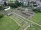 aerial view of Gisborough Priory, ruined Augustinian priory in Guisborough North Yorkshire, England.