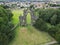 aerial view of Gisborough Priory, ruined Augustinian priory in Guisborough North Yorkshire, England.