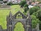 aerial view of Gisborough Priory, ruined Augustinian priory in Guisborough North Yorkshire, England.