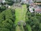 aerial view of Gisborough Priory, ruined Augustinian priory in Guisborough North Yorkshire, England.