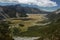 Aerial view of glacial valley in Mount Cook National Park