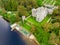Aerial view of Glenveagh Castle, a large castellated mansion located in Glenveagh National Park