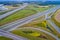 Aerial view of Gliwice Sosnica motorway junction.