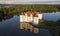 Aerial view of Glucksburg water castle at dawn, Germany