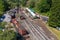 Aerial view of Goathland train station on the North Yorkshire Moors heritage railway