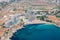 Aerial view of Golden bay beach, Ghajn Tuffieha bay. Mellieha Il-Mellieha, Northern Region, Malta island. Malta from above.