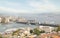 Aerial view of Golden Horn, with Galata Bridge, Karakoy Ferry Terminal, and Bosphorus bridge, Istanbul, Turkey
