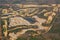 Aerial view of a golf course and housing developme