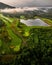 Aerial view of a golf court near a lake in Stowe, Vermont, New England