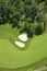 Aerial view of a golf fairlway and bunkers