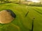 Aerial view of golfers on putting green