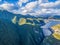 Aerial view of Gordon Dam and lake. Southwest, Tasmania