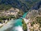 Aerial view of Gorge du Verdon canyon river in France