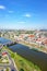 Aerial view of GorzÃ³w Wielkopolski portrait format town city at river Warta in Poland