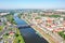 Aerial view of GorzÃ³w Wielkopolski town city at river Warta in Poland