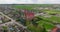 aerial view on gothic temple or catholic church in countryside