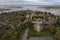 Aerial view of Granadilla next to the Gabriel y Galan reservoir in the province of Caceres, Spain