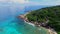 Aerial view of Grand Anse discrict on La Digue island, Seychelles.