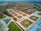 Aerial view of Grand Trianon palace in the Gardens of Versailles near Paris, France