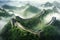 Aerial View of the Great Wall of China, An Iconic Wonder of Ancient Architecture, The Great Wall of China in the mist, lying long