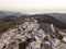 Aerial view of Greek Chora village on Amorgos island, Aegean Sea, Cyclades