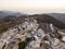 Aerial view of Greek Chora village on Amorgos island, Aegean Sea, Cyclades