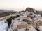 Aerial view of Greek Chora village on Amorgos island, Aegean Sea, Cyclades