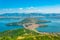 Aerial view of greek town Kastoria surrounded by Orestiada lake