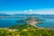 Aerial view of greek town Kastoria surrounded by Orestiada lake