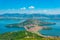 Aerial view of greek town Kastoria surrounded by Orestiada lake