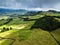 Aerial view of green fields of San Miguel island, Coal Peak Viewpoint, Azores.