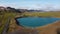 Aerial view of the Green Lake (Graenavatn) on the Reykjanes Peninsula on a sunny day, Iceland