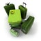 Aerial view of a green luggage kit