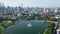 Aerial view green lush scenery of fountain at Taman Tasik Titiwangsa