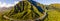 Aerial view of green mountain cliffs and the famous Haiku Stairs in Oahu, Hawaii