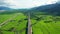 Aerial view of  green rice paddies and highway in Guanshan Town, Taitung,Taiwan