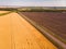 Aerial view of a grey asphalted narrow country road