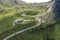 Aerial view of Grossglockner serpentine Taxenbacher Fusch high alpine road uphill in Austria