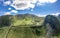 Aerial view of Grossglockner serpentine Taxenbacher Fusch high alpine road uphill in Austria