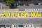 Aerial view of a ground Mural "End Racism Now" on a sunny day in Philadelphia city