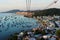 Aerial view of a group of boats at sea in Vietnam