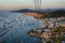 Aerial view of a group of boats at sea in Vietnam