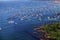 Aerial view of a group of boats at sea in Vietnam