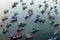 Aerial view of a group of boats at sea in Vietnam