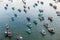 Aerial view of a group of boats at sea in Vietnam