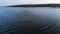 An aerial view of a group of mallard ducks swimming peacefully in a large lake. Wild ducks in vivo free nature