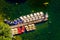 aerial view of a group of rowing boats binded together to a pier...IMAGE